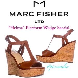 Marc Fisher Helma Leather Platform Wedge Sandals, Women’s Size 5